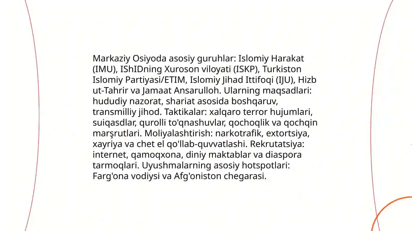 Markaziy Osiyodagi barqarorlikka tahdid solayotgan diniy ekstremistik va terroristik tashkilotlar 4