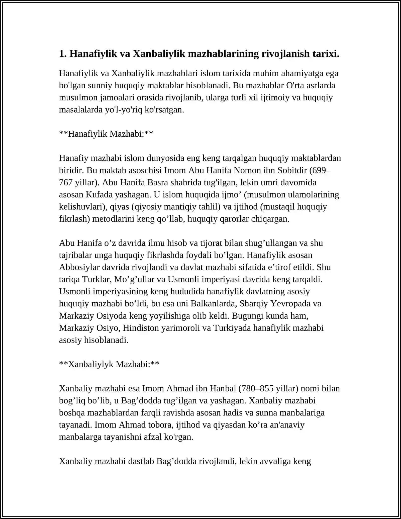 HANAFIYLIK VA XANBAIYLIK MAZHABINING ÒZARO FARQLARI.HANAFIYLIKDA BAĞRIKENGLIK MOHIYATI 4