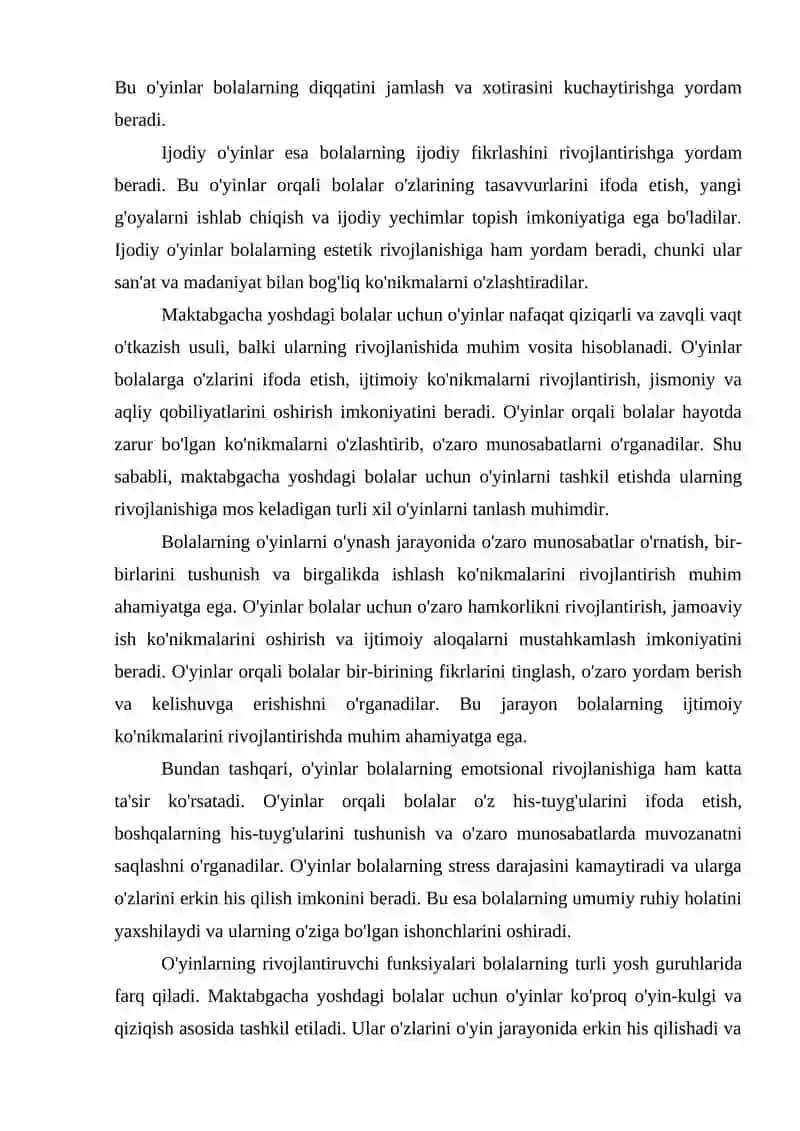 Maktabgacha yoshdagi bolalar uchun yosh guruhlari kesimida sahnalashtirilgan o'yinlar kartotekasini tayyorlash 4