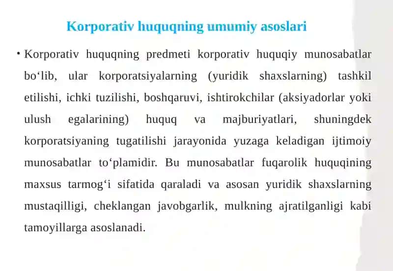 Korporativ huquqning subyektlari va obyektlari 4