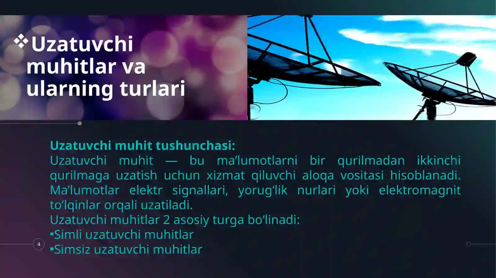 Uzatuvchi muhitlar. Kanalning o'tkazuvchanlik qobiliyati. 4