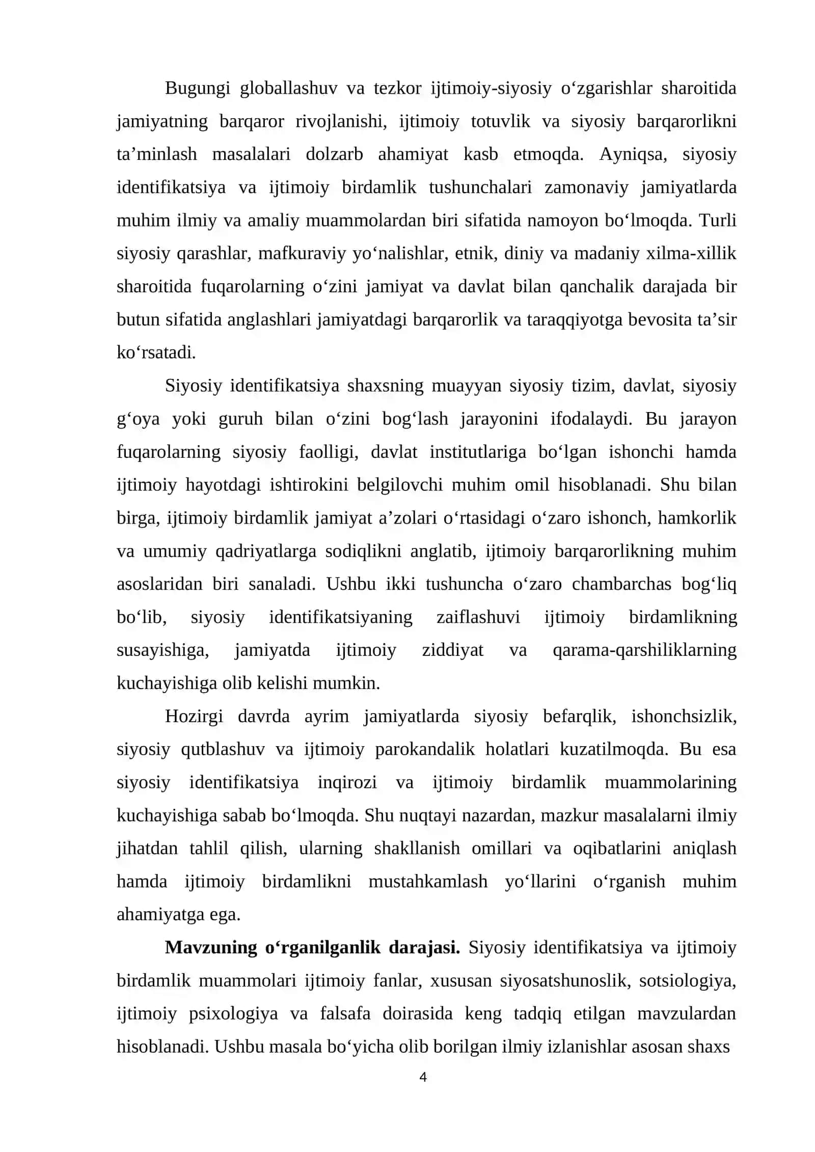 Siyosiy identifikatsiya va ijtimoiy birdamlik muammolari 4