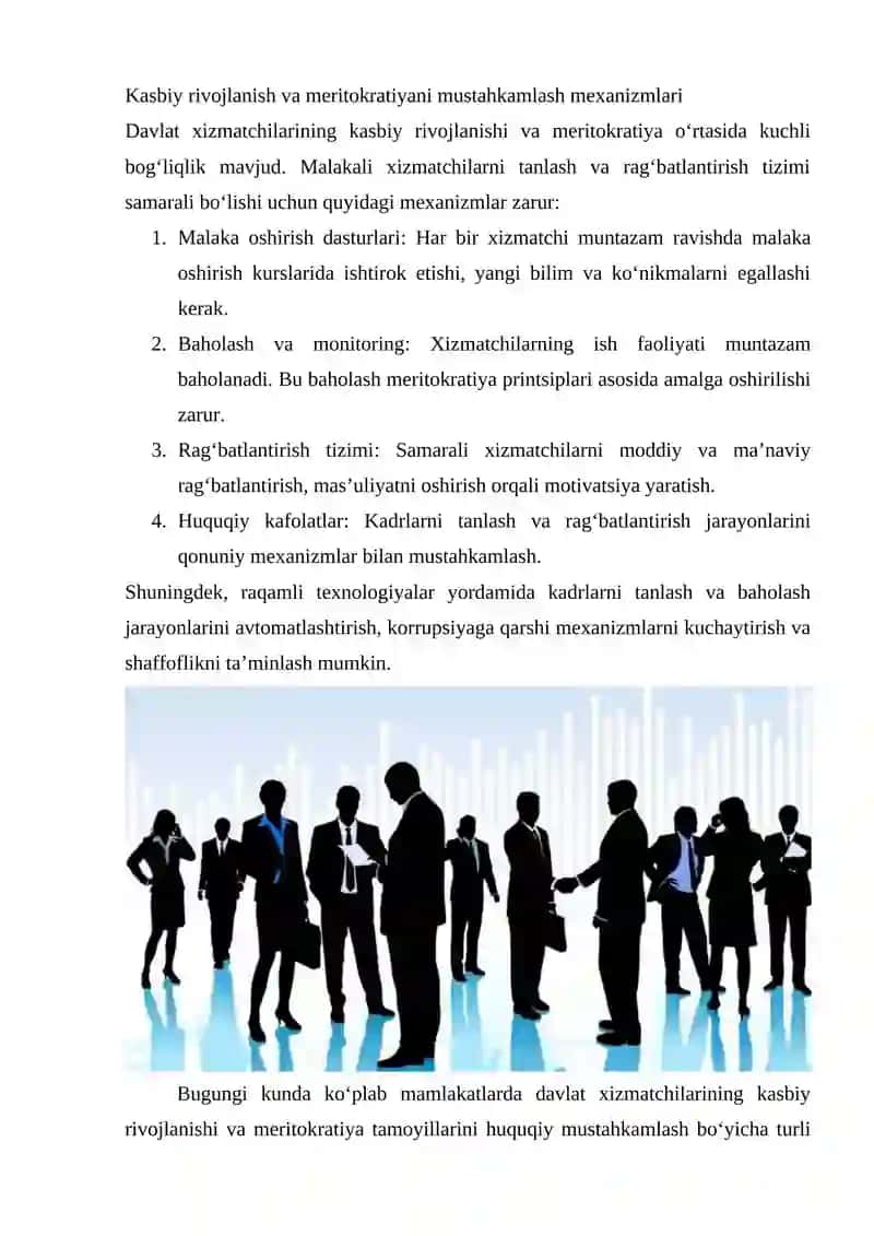 Davlat xizmatchilarining kasbiy rivojlanishi va meritokratiani huquqiy mustahkamlash 4