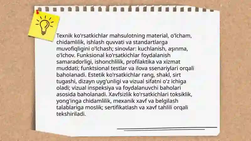 Mahsulot sifat darajasini baholash ko'rsatkichlari va usullari 4
