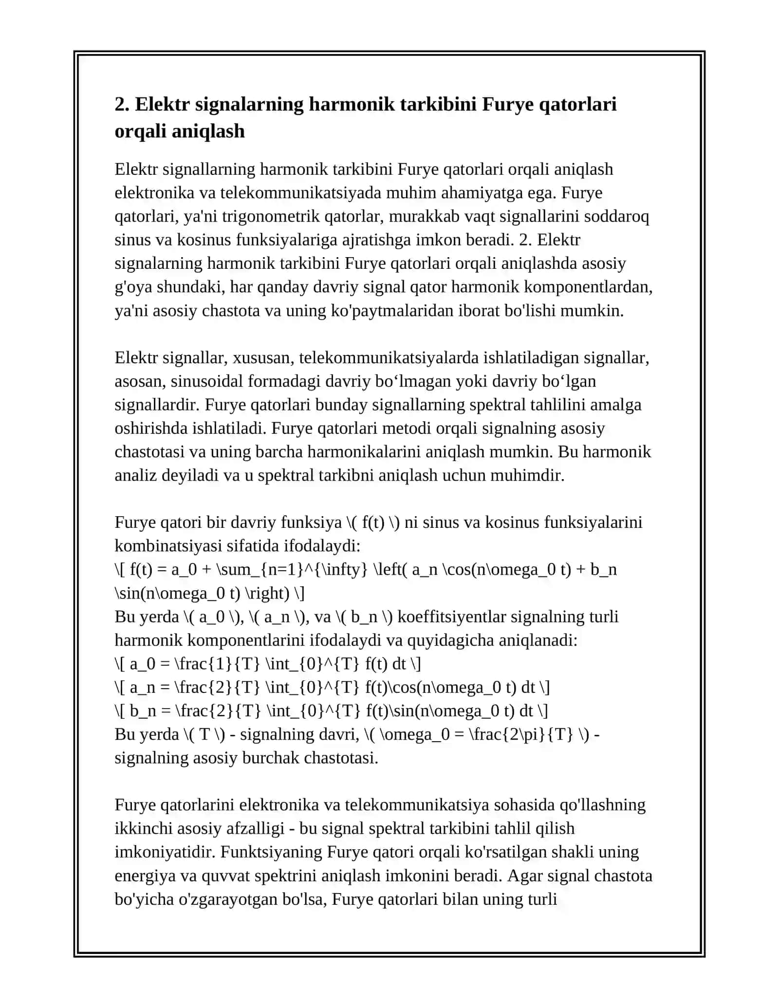 ELEKTRONIKA VA TELEKOMUNIKATSIYADA FURYE QATORLARINING QOʻLLANILISHI 4