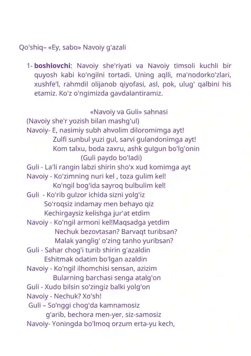 Alisher Navoiy tavalludiga bag'ishlangan tadbir senariysi 4