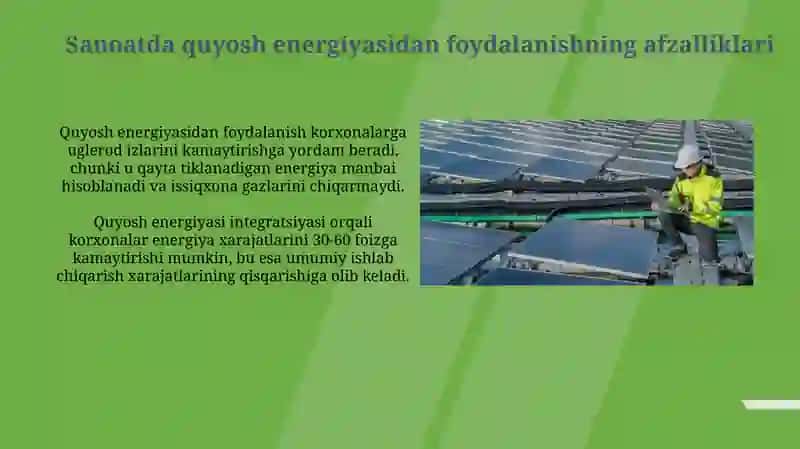 Quyosh energiyasini sanoat ishlab chiqarish jarayonlariga integratsiya qilish 4
