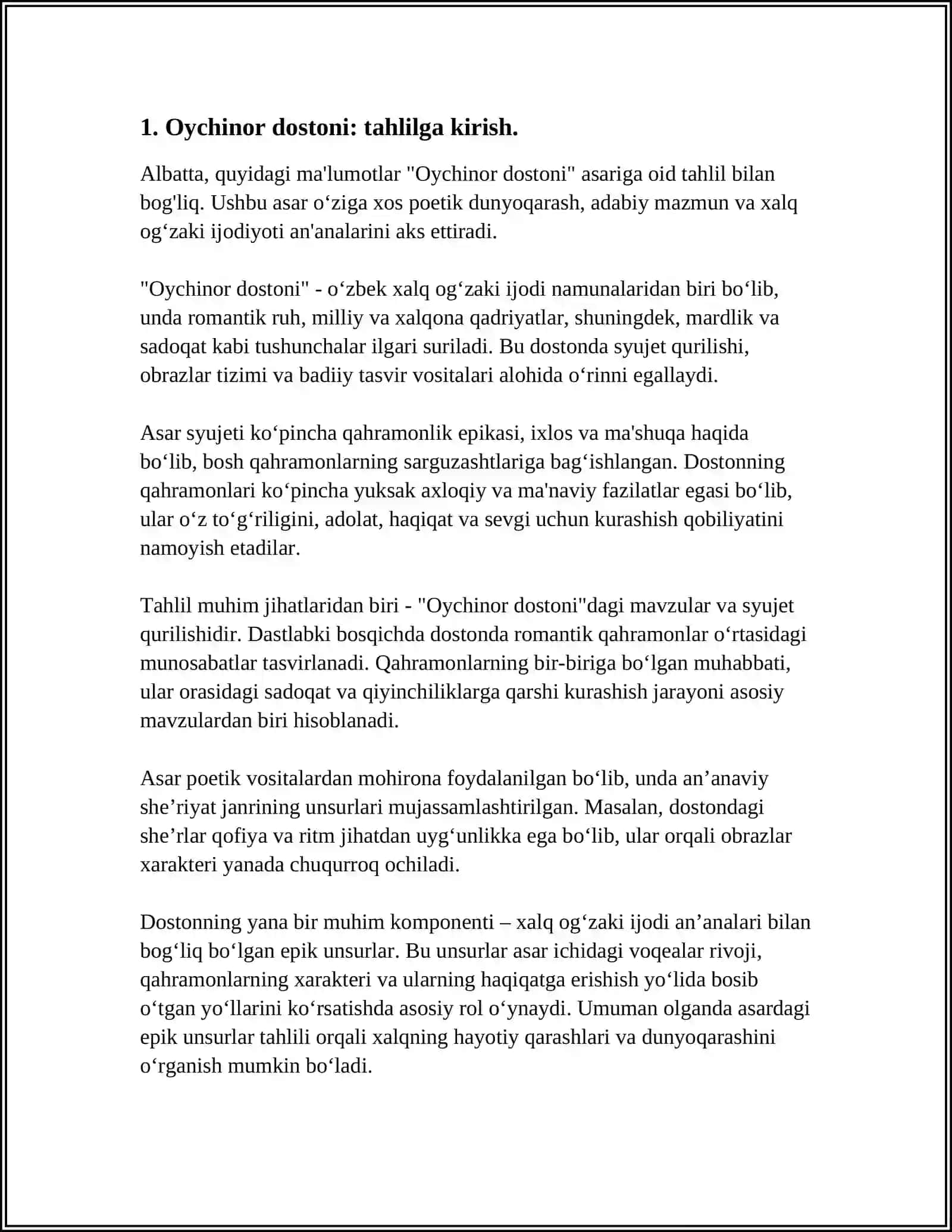 OYCHINOR DOSTONINI O'QISH VA AN'ANAVIY DOSTONCHILIK BILAN BOG'LAB TAHLIL QILING 4