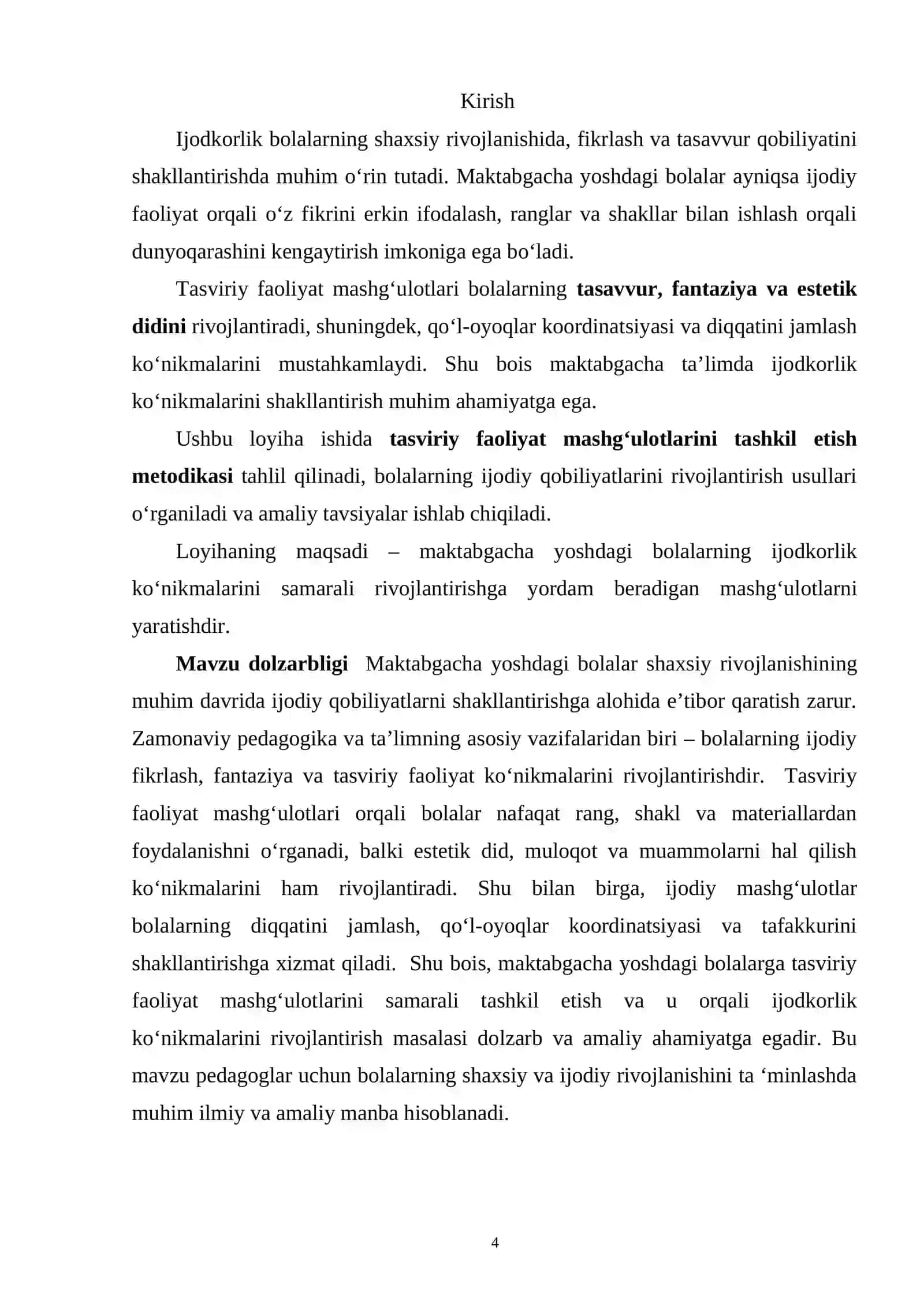 Maktabgacha yoshdagi bolalarga ijodkorlik ko‘nikmasini rivojlantirishda tasviriy faoliyat mashg‘ulotlarini tashkil etish 4