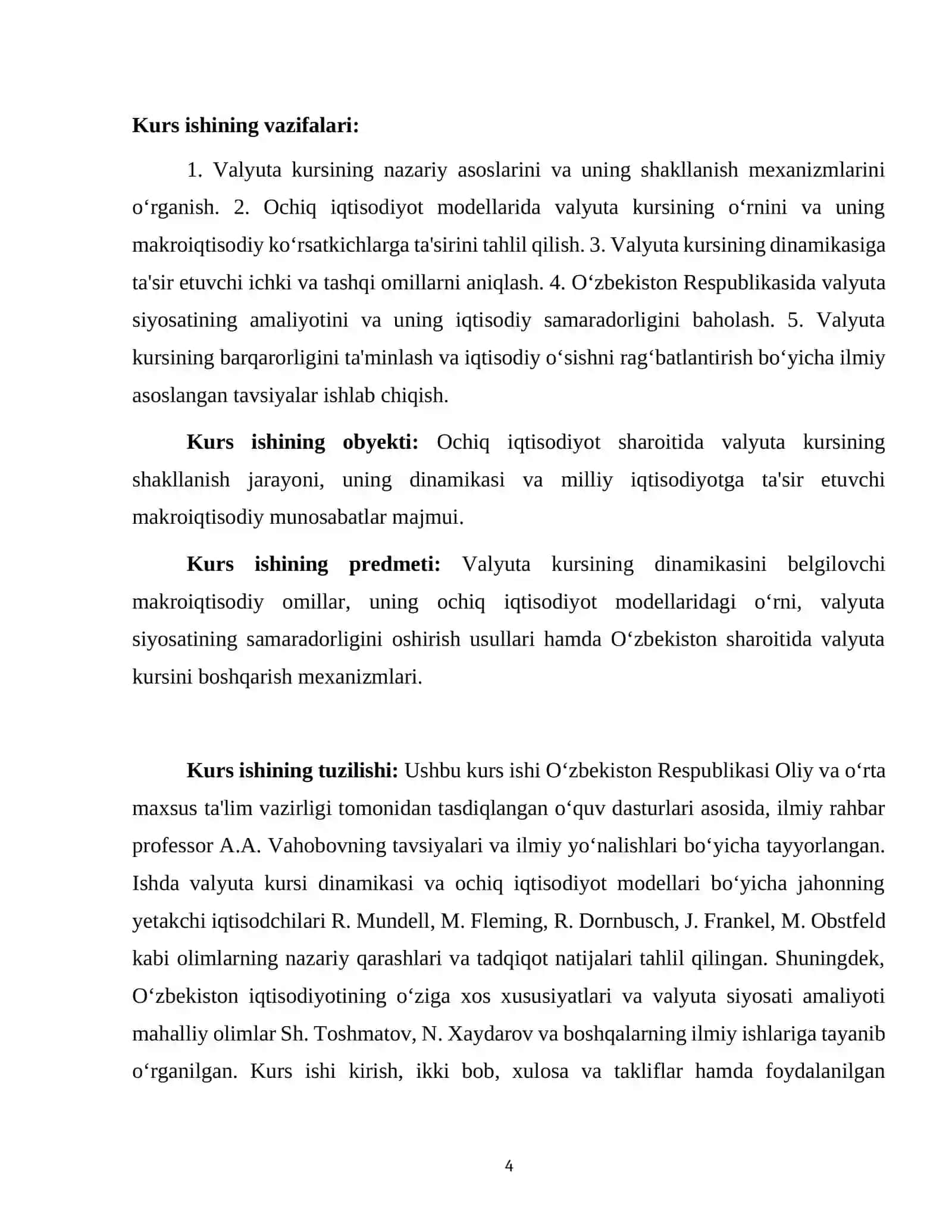 VALYUTA KURSI DINAMIKASI VA OCHIQ IQTISODIYOT MODELLARI 4