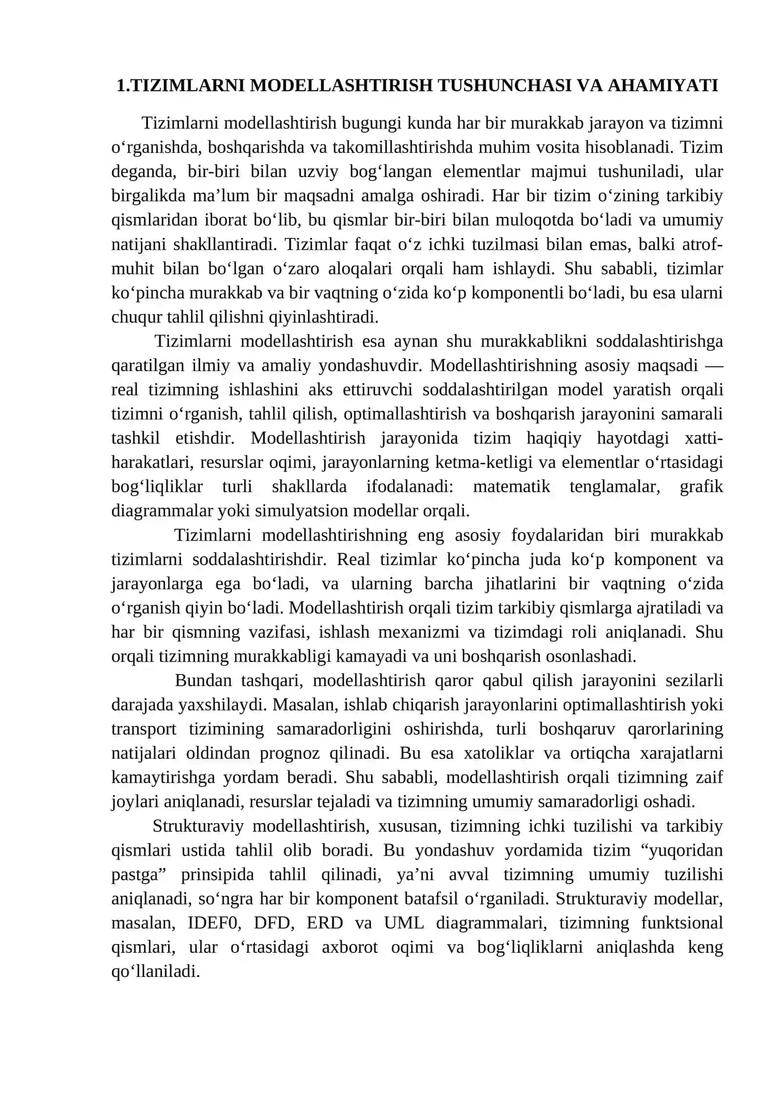 Tizimlarni modellashtirishning strukturaviy modellari va ularning qo‘llanilishi 4
