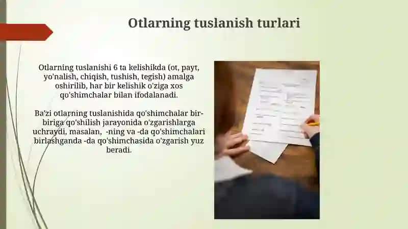 Felning shaxs son qóshimchalari bilan tuslanish 4