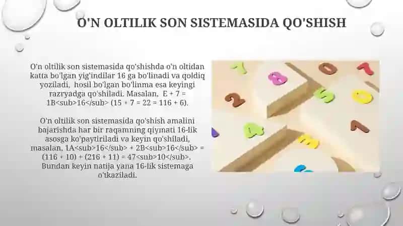 Turli sanoq sistemalarida arifmetik amallar: qo'shish,ayrish, ko‘paytirish 4