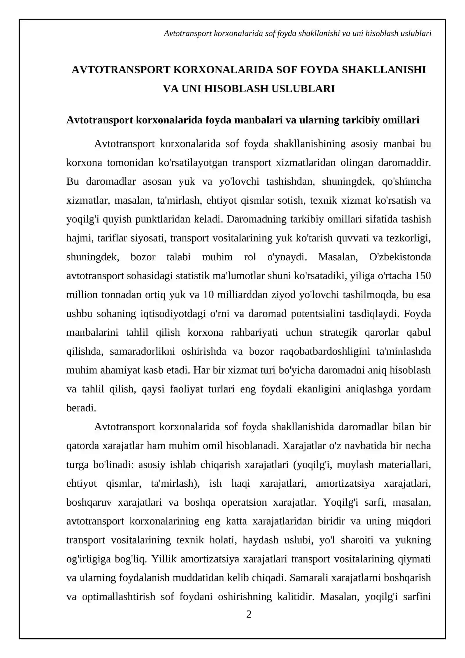 Avtotransport korxonalarida sof foyda va uning ishlatilishi hisobi 4