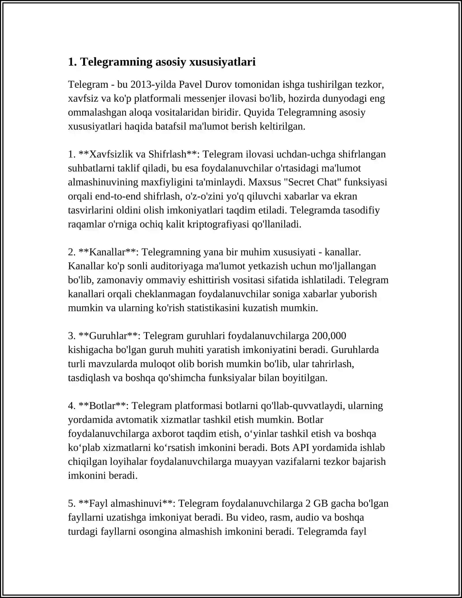 TELEGRAM, FACEBOOKLAR, INSTAGRAMLARNING TUSHUNCHALARI VA QIYOSIY TAHLILI 4
