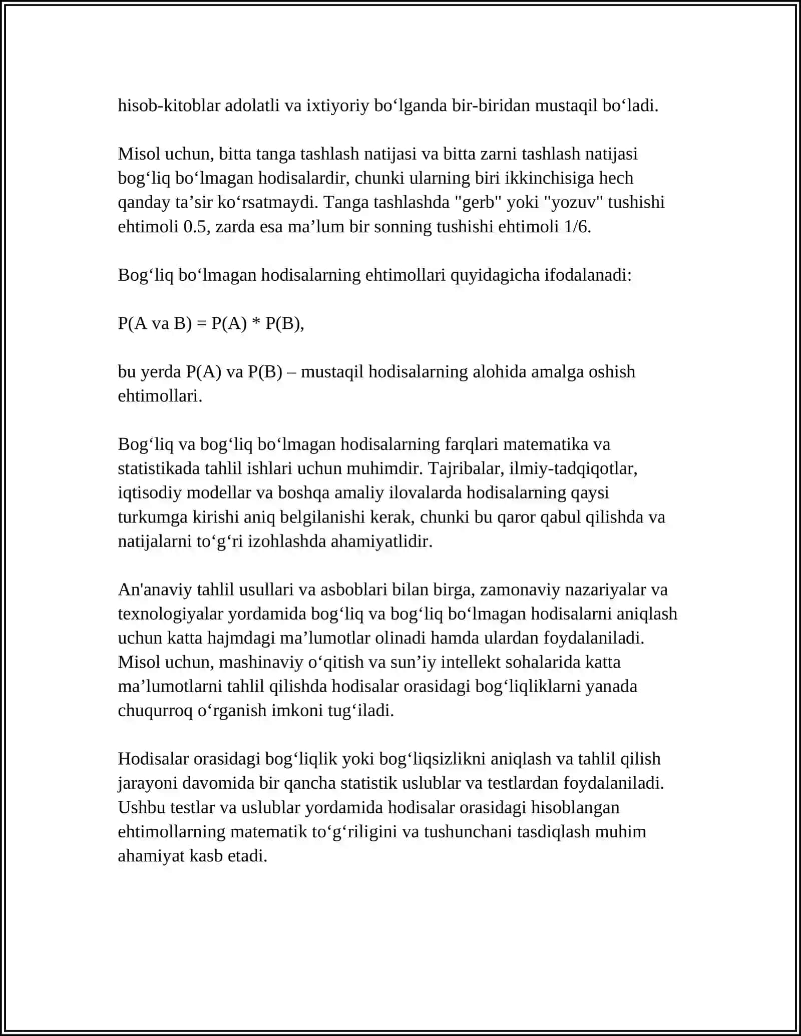 HODISALARNING UZ TUPLAMIDA BOGLIQSIZLIGI VA JUFTI JUFTI BILAN BOGLIQSIZLIGI ORASIDAGI MUNOSABAT 4