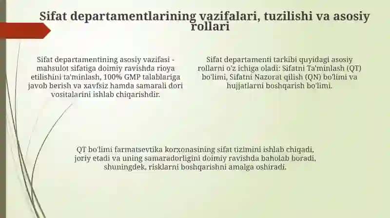 Farmasevtik ishlab chiqarish korxonalari sifat boʻlimlari tashkiliy tuzulishi 4