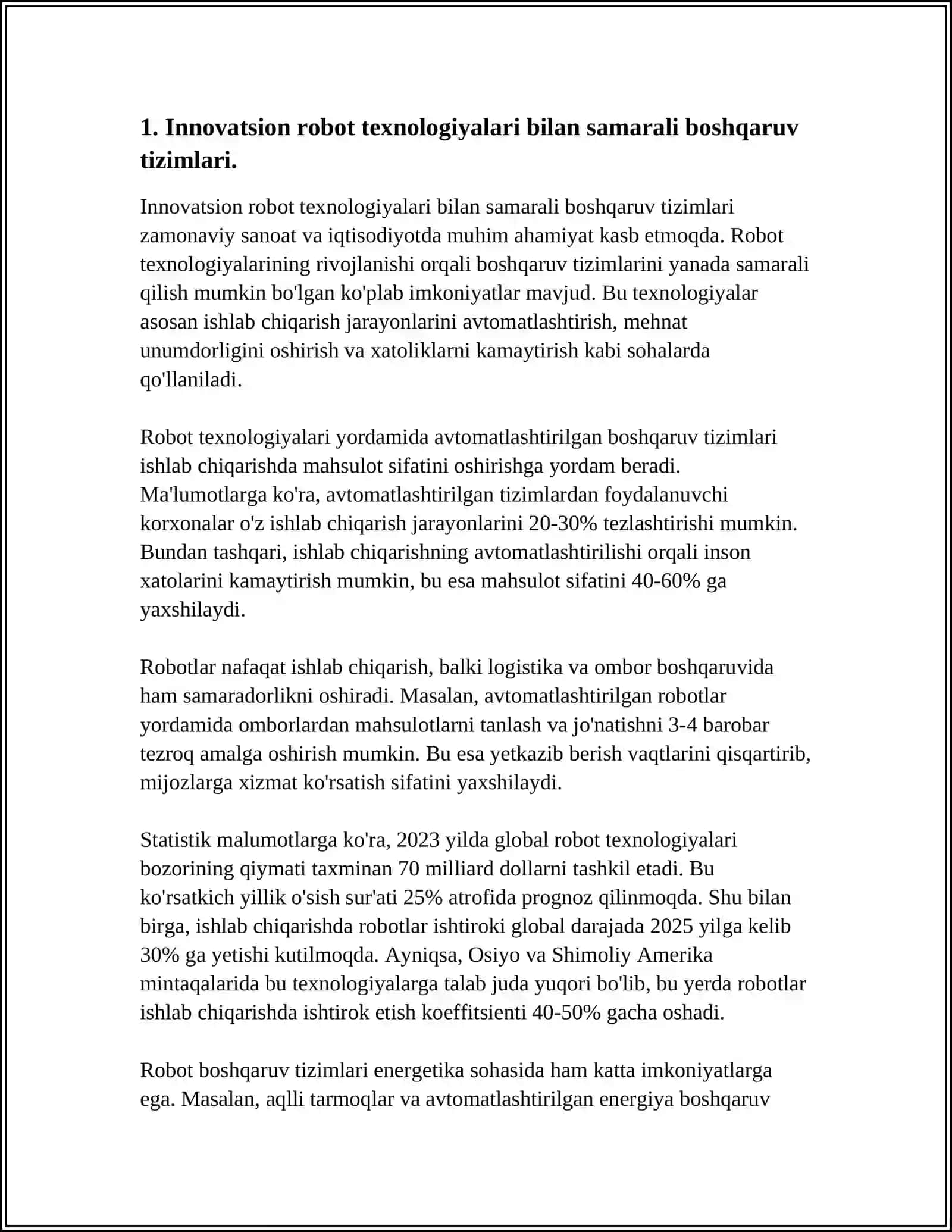 INNOVATSION BIZNESDA ROBOT TEXNIKALARIDAN SAMARALI FOYDALANISH. ELEKTRON BIZNES MODELLARI. BIZNESDA KRAUDSORSING VA KRAUDFANDING YANGI IMKONIYATLARI. ZAMONAVIY ELEKTRON TIJORAT BOZORI XUSUSIYATLARI 4