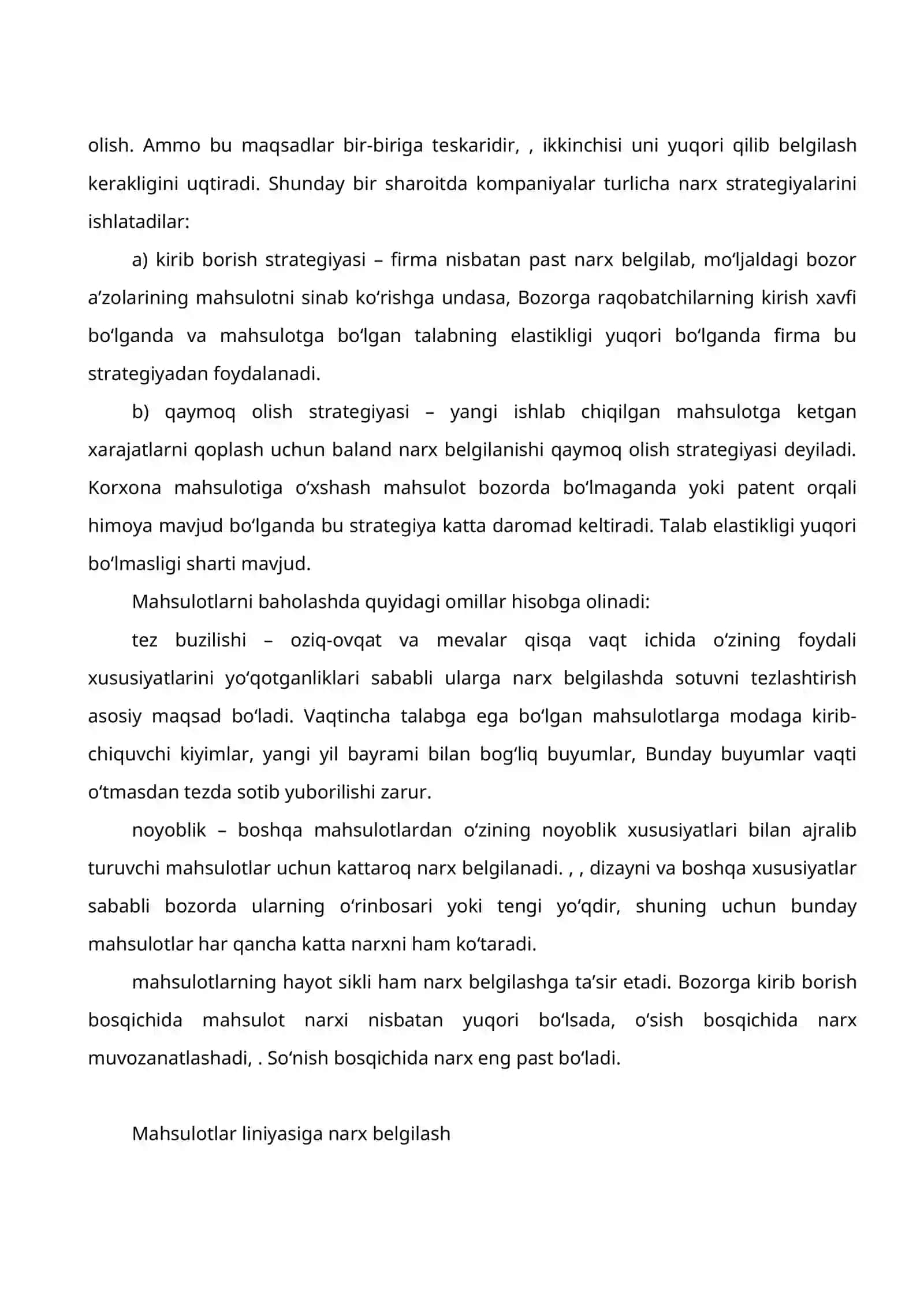 Mahsulot narxlarini belgilash strategiyalari 4