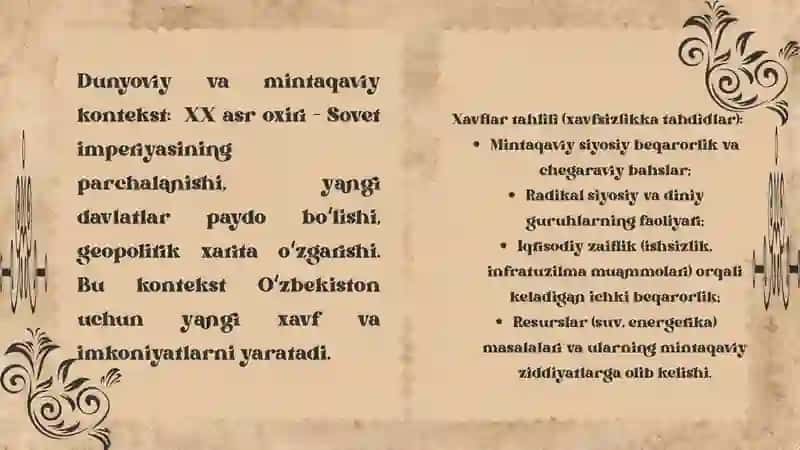 O'zbekiston XXI asr bo'sag'asida: Xavfsizlikka tahdid, barqarorlik shartlari va taraqqiyot kafolatlari 4