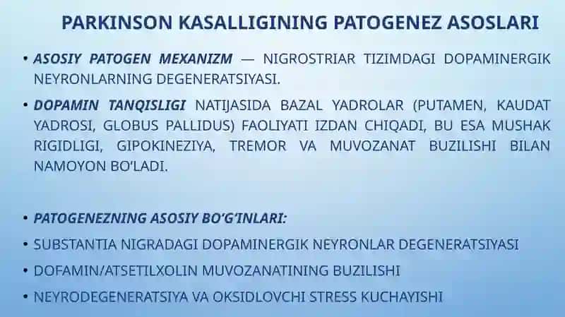 Parkinson kasalligini davolashda ishlatiladigan dorivosi talar 4