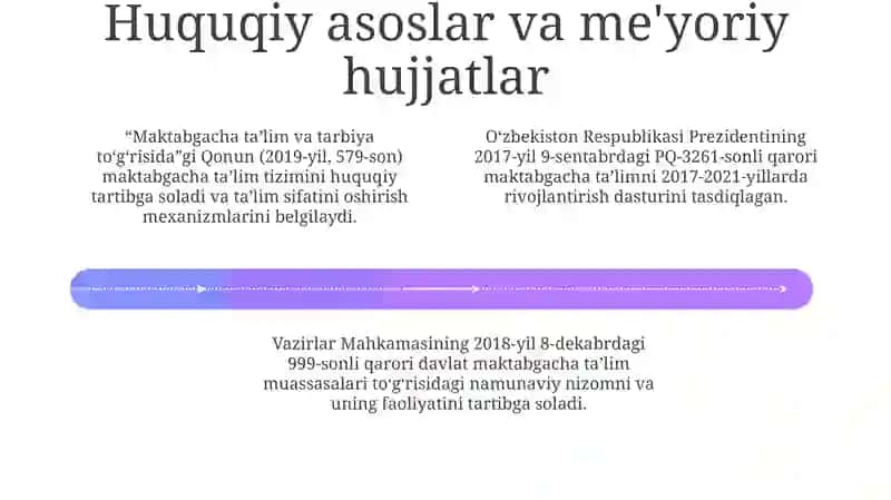 Maktabgacha ta'limga doir farmon,qaror va farmoyishlarni sohaga keng tatbiq etish 4