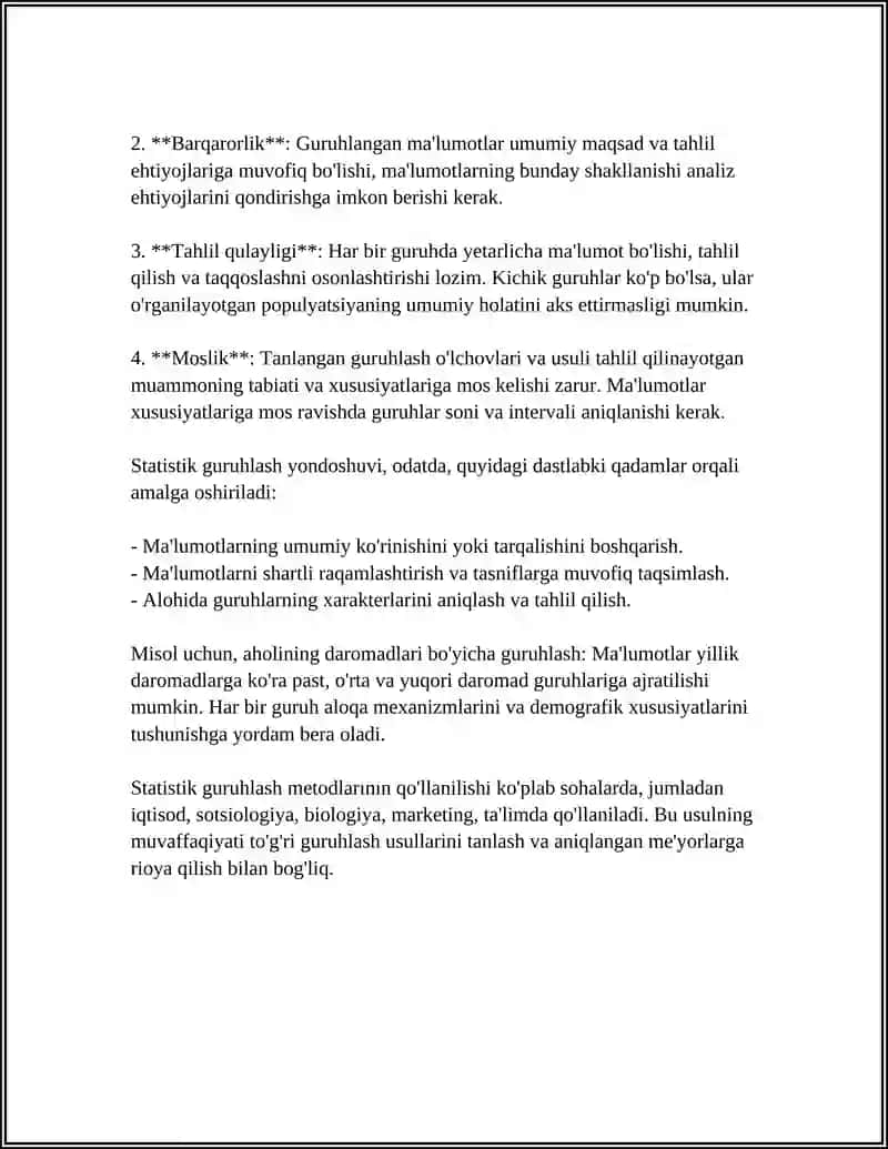STATISTIK GURUHLASH USULI, UNING IJTIMOIY-IQTISODIY HODISALAR VA JARAYONLAMI OʻRGANISHDA AHAMIYATI 4