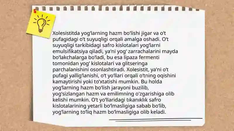 Xolesistidlarda yogʻlarning hazmlanishi va buzulishi 4