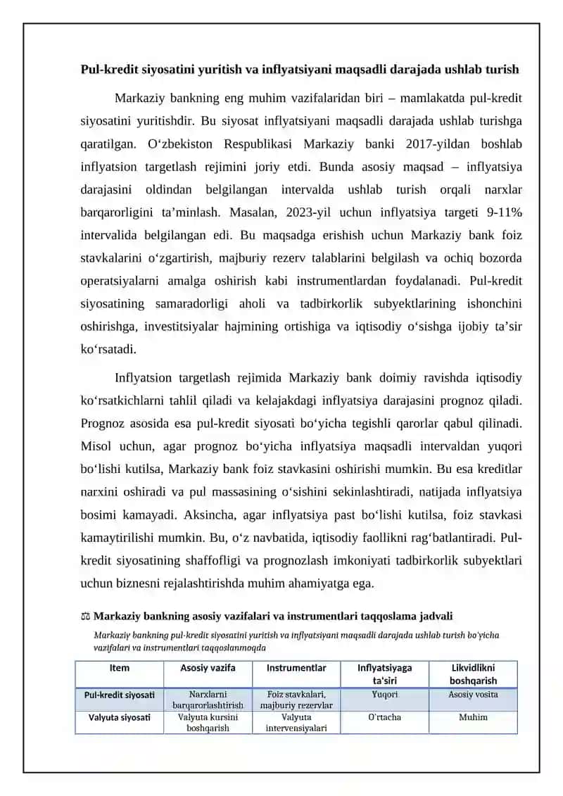 Markaziy Bankning Asosiy Vazifalari va Instrumentlari 4
