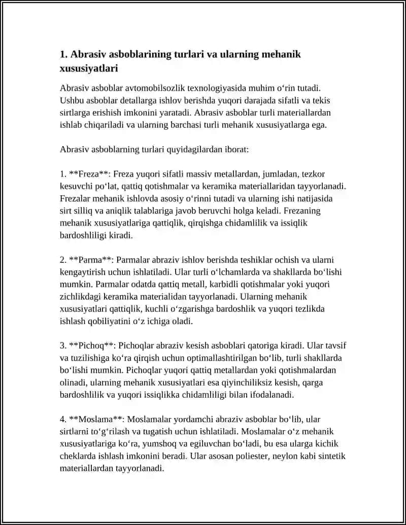 FAN: AVTOMOBILSOZLIK TEXNOLOGIYASI 4
