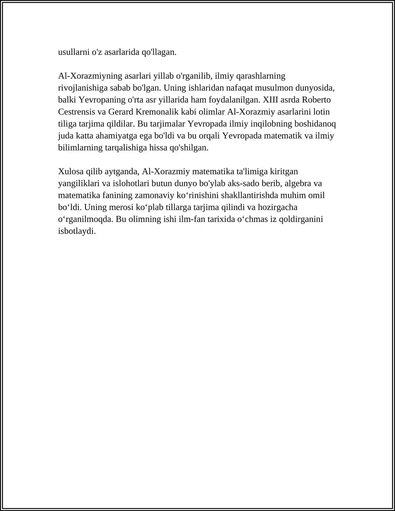 SHARQ UYGʻONISH DAVRIDA PEDAGOGIK FIKR TARAQQIYOTI (AL-XORAZMIY, AL-FOROBIY, ABU RAYHON BERUNIY, ABU ALI IBN SINONING TAʼLIM-TARBIYAGA OID QARASHLAR 4