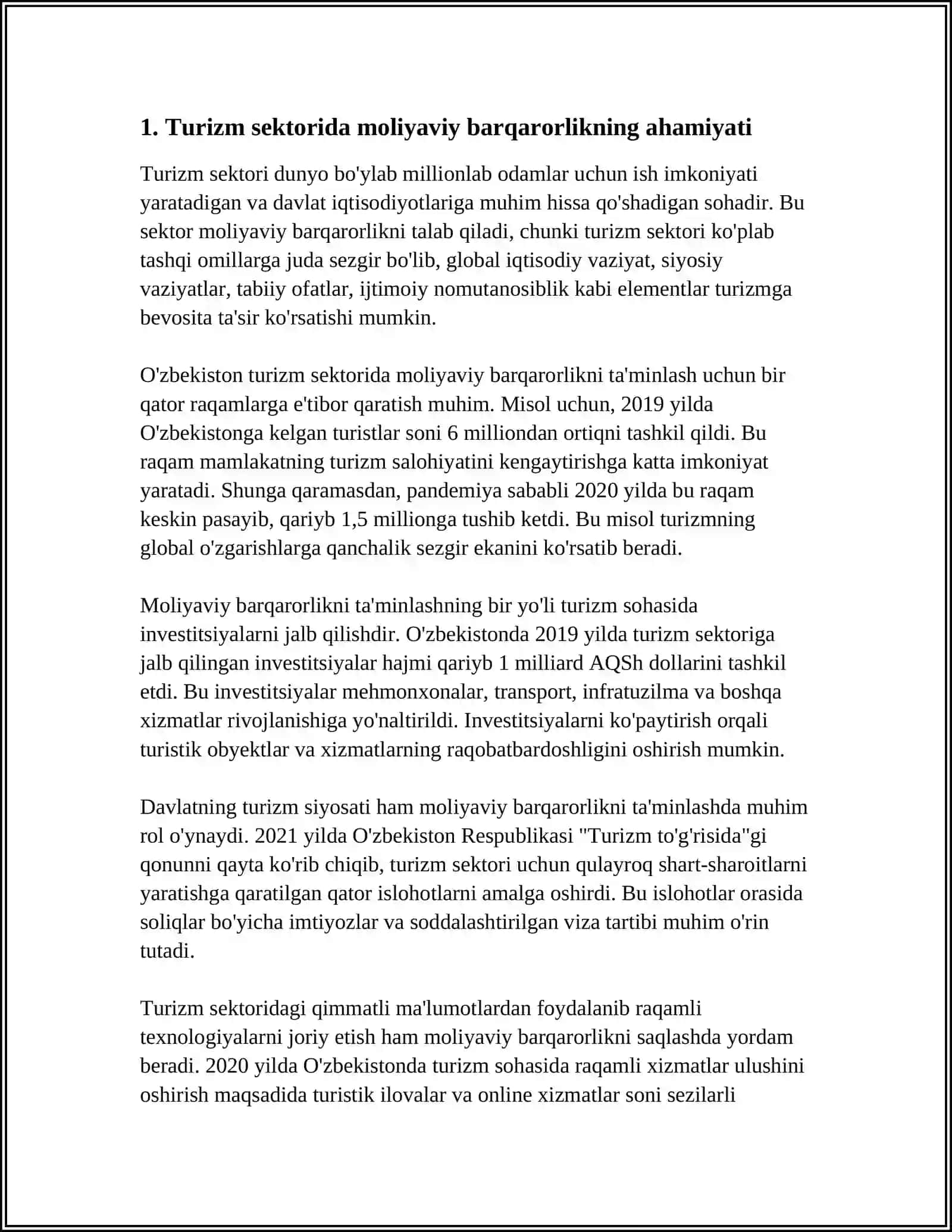 TURIZM VA MEHMONXONA XO'JALIGI KORXONALARINING MOLIYAVIY BARQARORLIGI 4