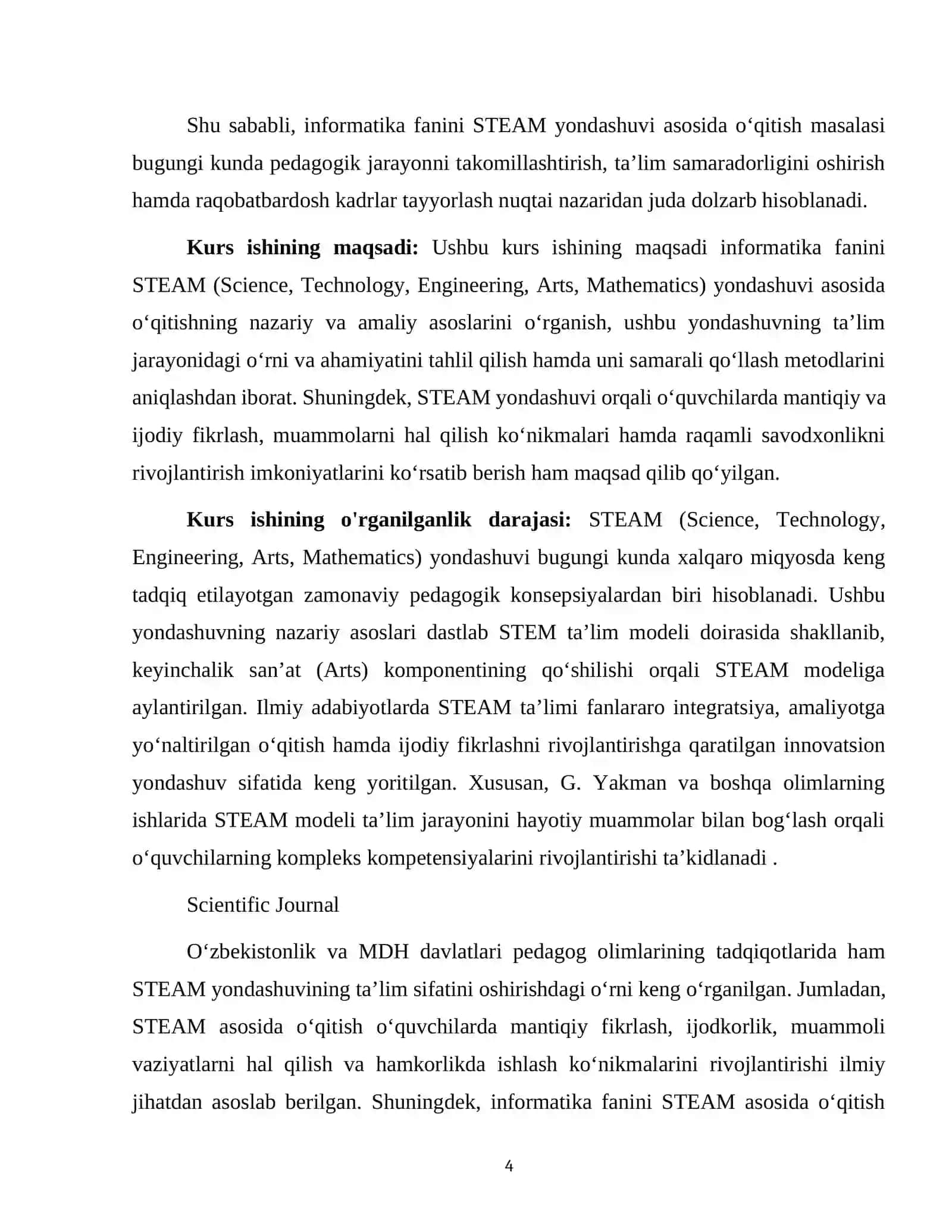 Informatikaning STEAM yondashuviga asoslangan o'qitish metodikasi 4