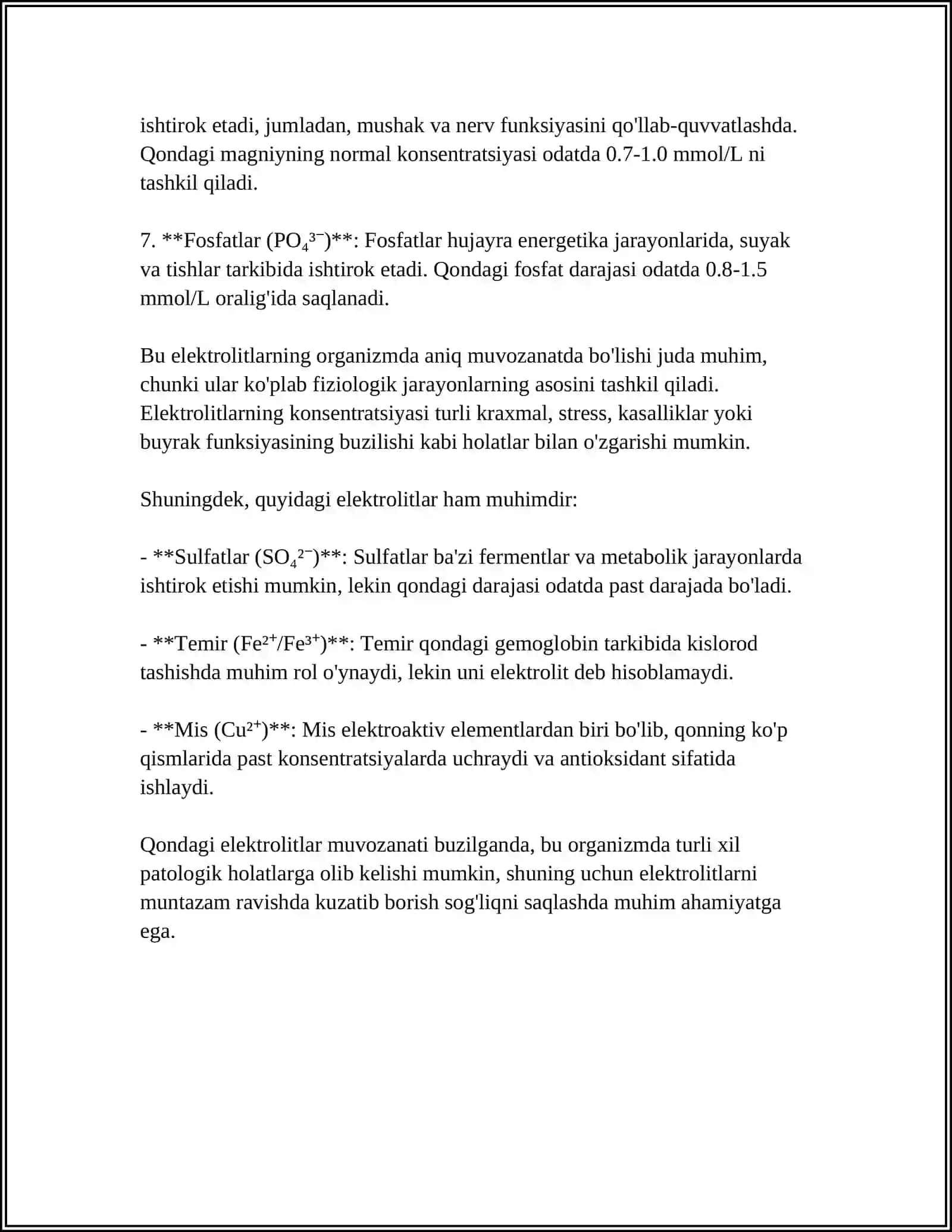 ORGANIZMNING BIOLOGIK SUYUQLIKLARI ELEKTROLIT VA NOELEKTROLIT ERITMALARI SIFATIDA 4