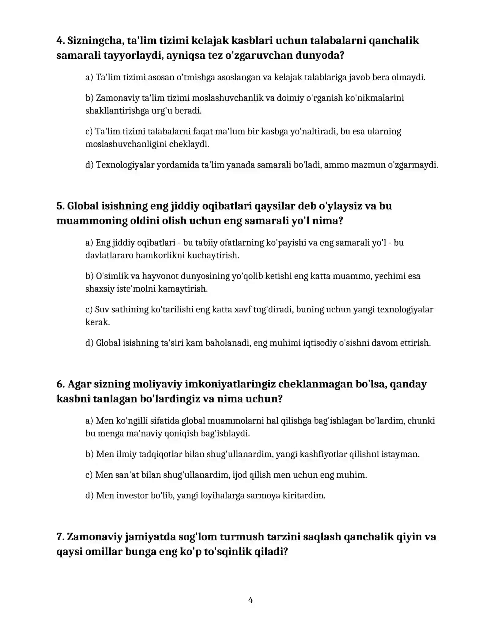 IELTS SPEAKING QISMI UCHUN ENG KO'P TUSHADIGAN 50 TA SAVOL VA ULARGA IDEAL JAVOB NAMUNALARI 4