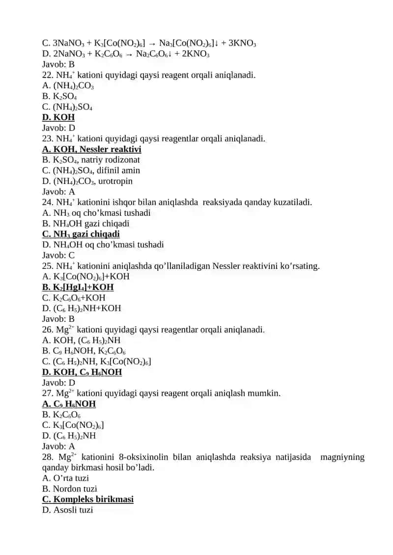 Analitik va fizkolloid kimyodan I-oraliq nazorat savollari 4