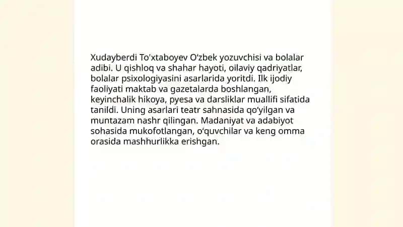 Xudayberdi To'xtaboyevning hayoti va tarjimai holi 4