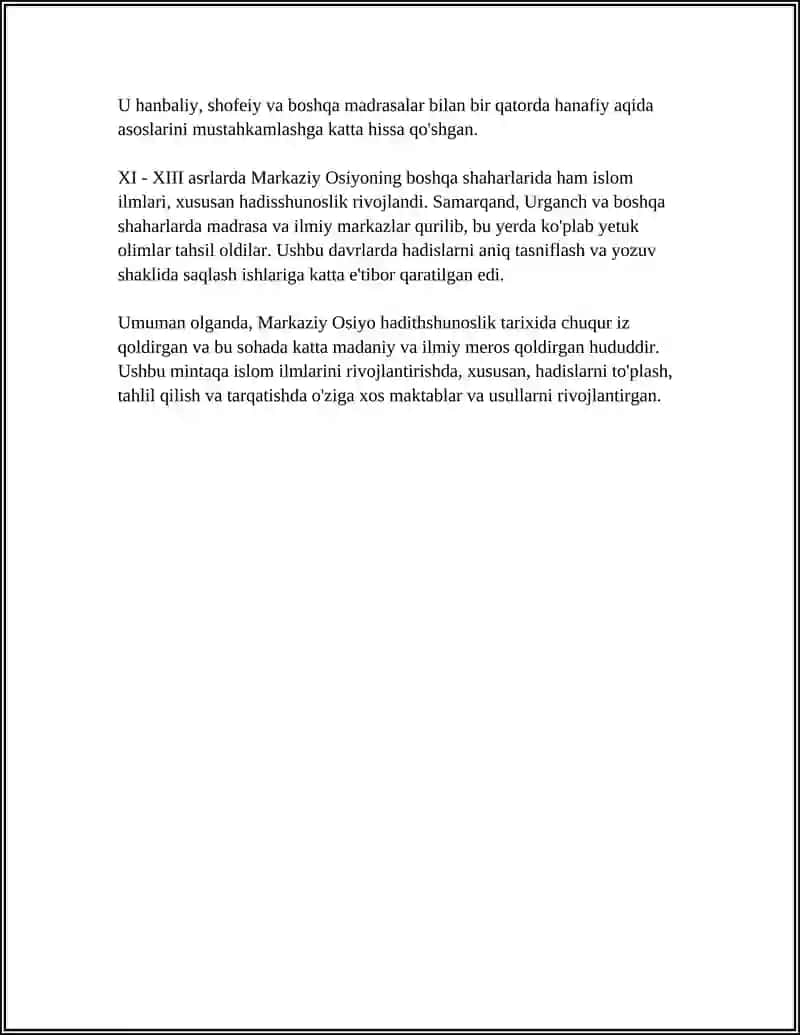 MARKAZIY OSIYODA HADISSHUNOS OLIMLAR VA ULARNING ISLOM MADANIYATIGA QO'SHGAN ULKAN HISSASI 4