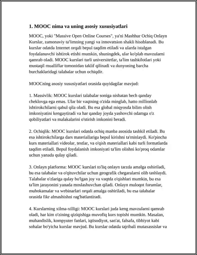 MOOC (MASSIVE OPEN ONLINE COURSES -MASHHUR OCHIQ ONLAYN KURSLAR )HAQIDA 4