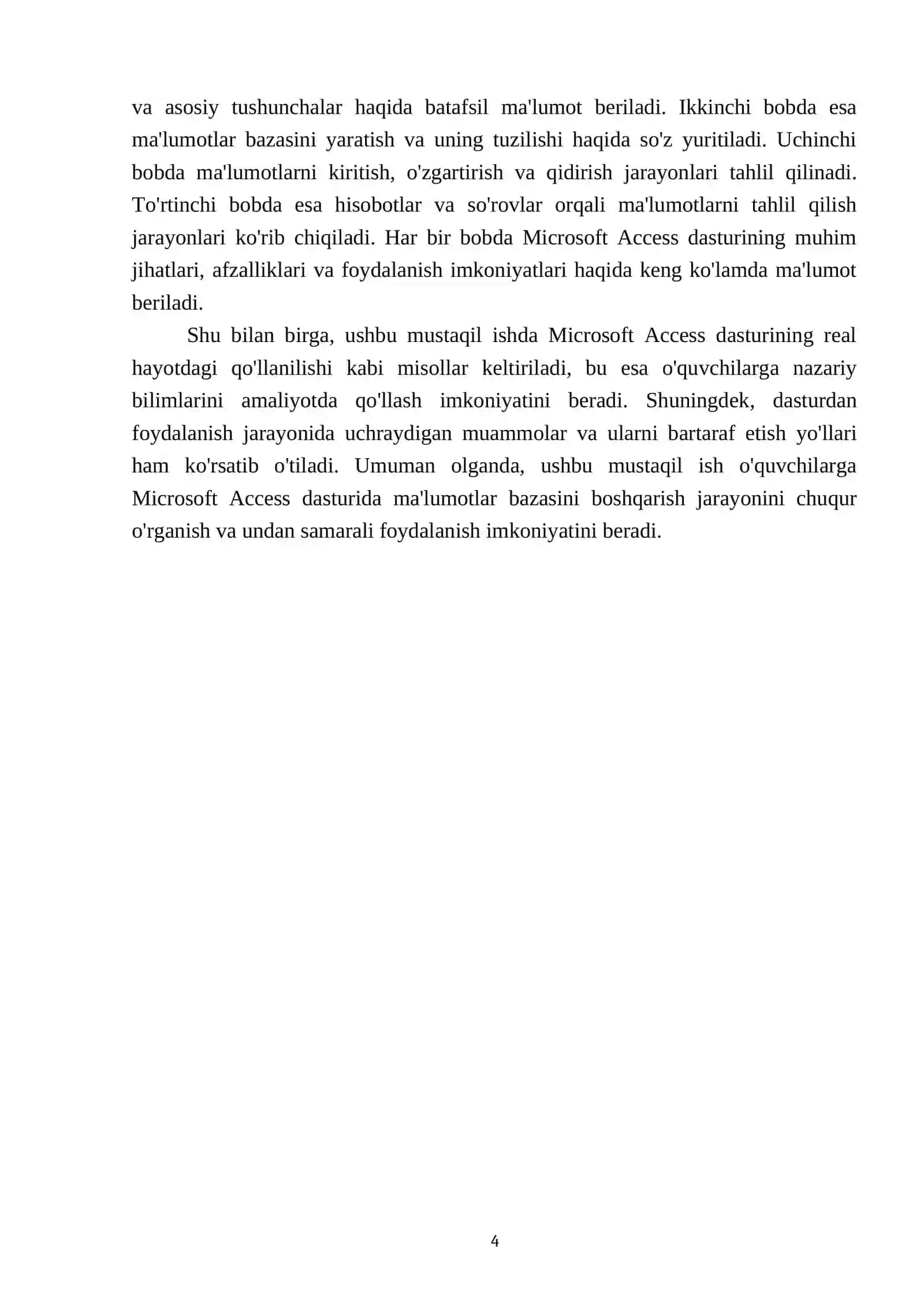 Mavzu: Microsoft Access dasturida ma'lumotlar bazasini boshqarish 4