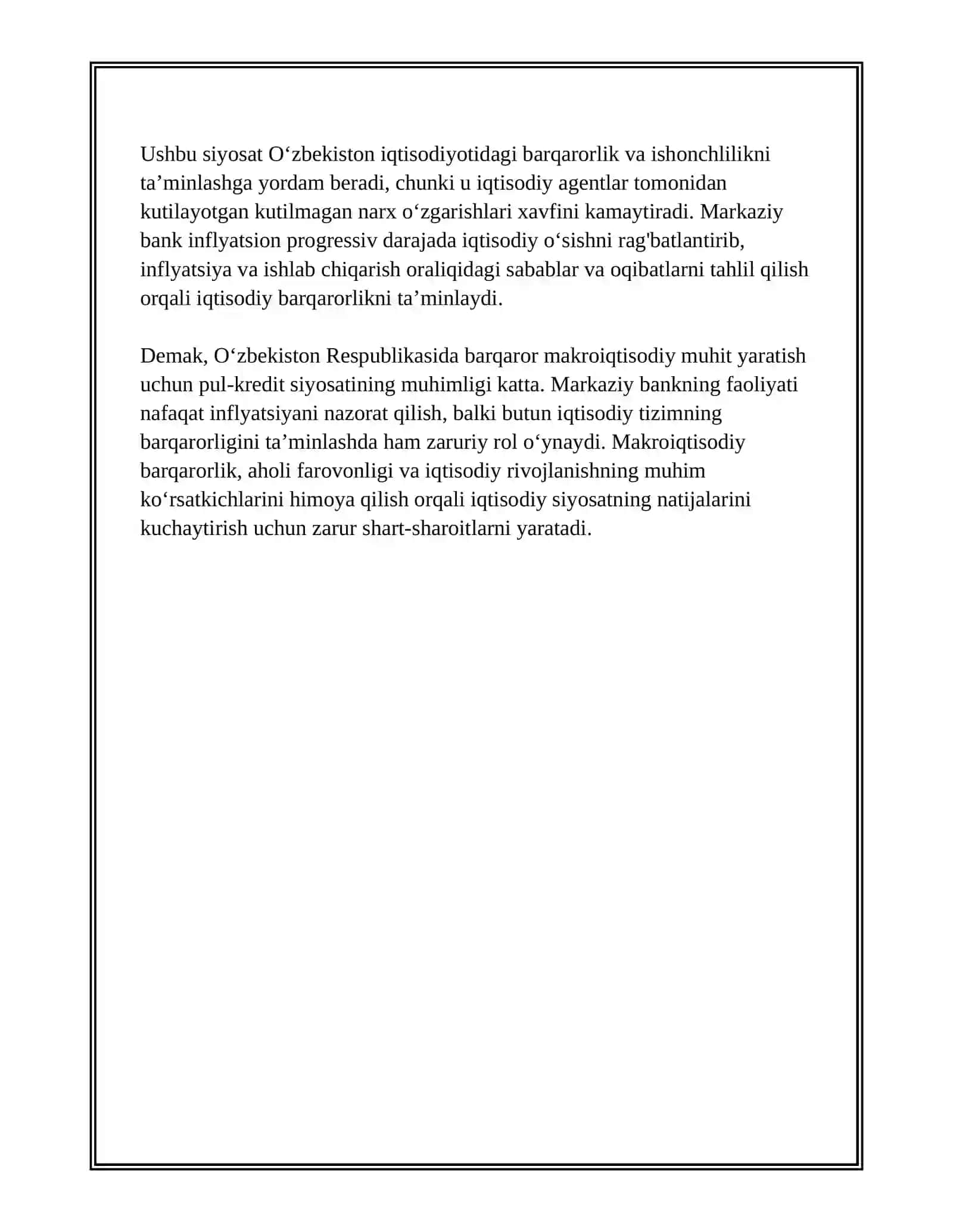 OʼZBEKISTAN RESPUBLIKASINING MAKROIQTISODIY BARQARORLIKNI TAʼMINLASH YOʼLLARI 4