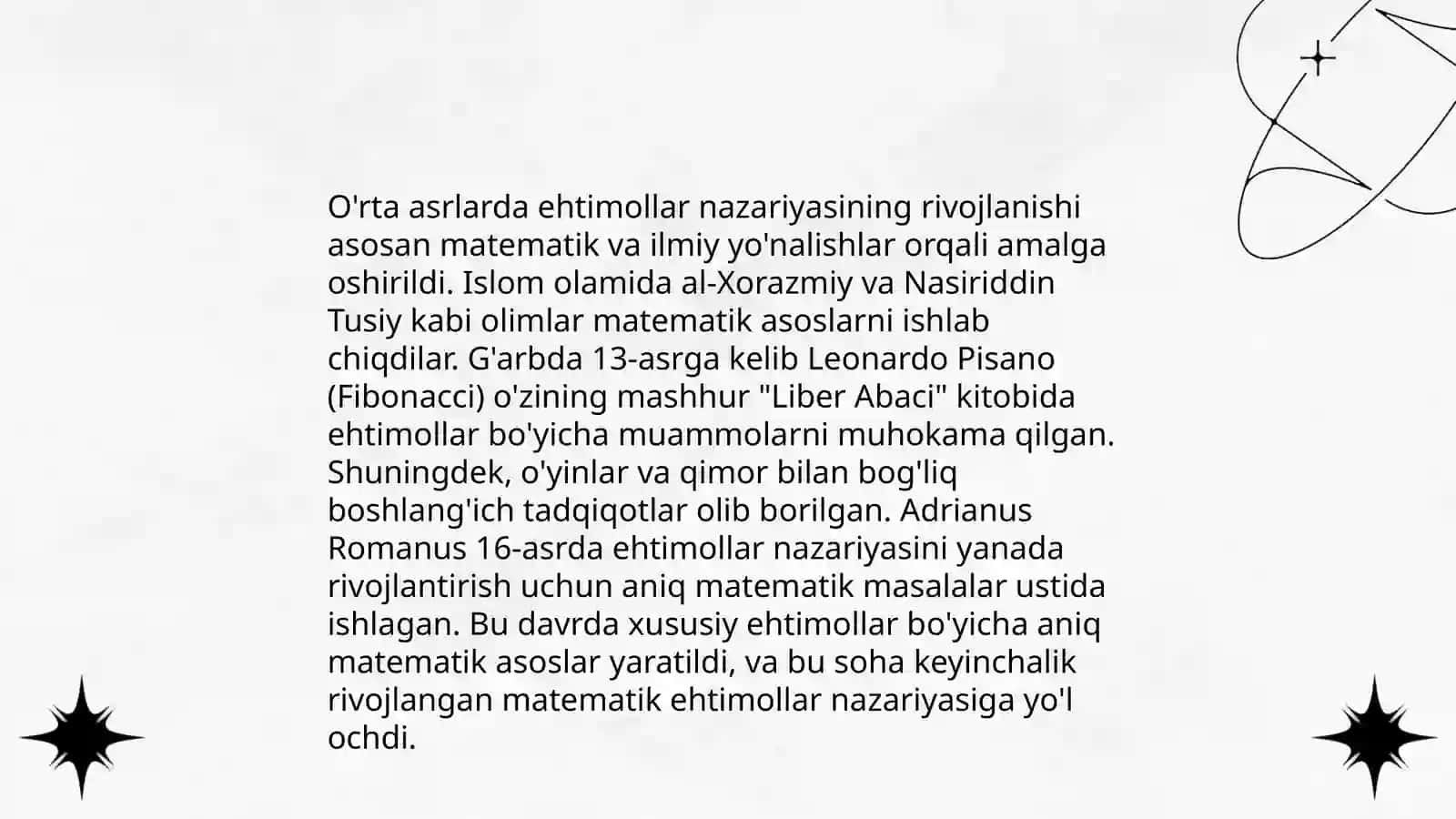 Ehtimollar nazariyasi rivojlanishining qisqacha tarixi.Elementar hodisalar va hodisalar 4