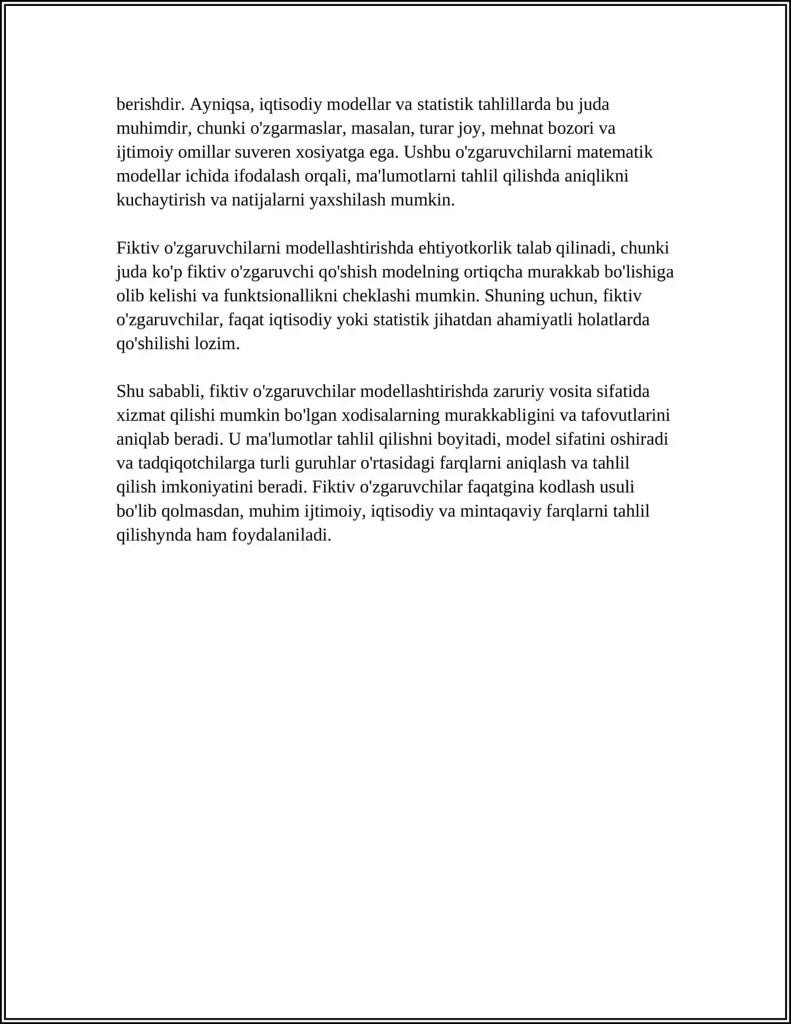 FIKTIV O'ZGARUVCHILARNI O'ZGARUVCHI OMIL SIFATIDA FOYDALANISH 4