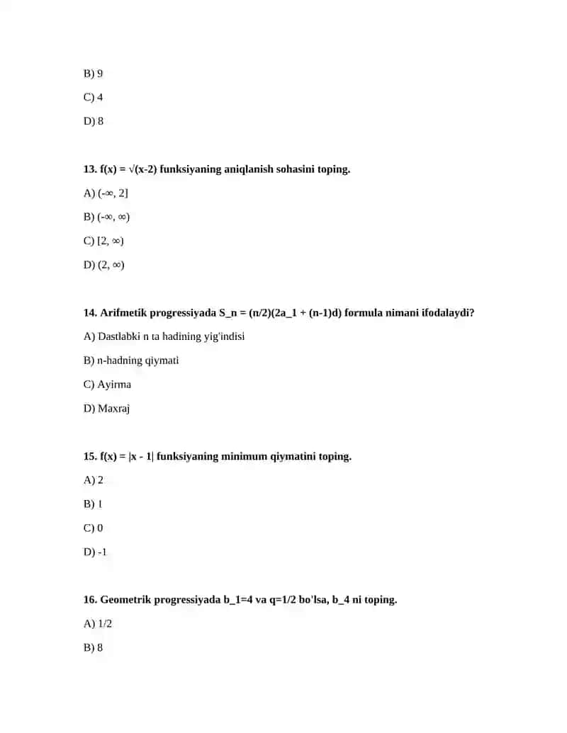 Arifmetik, geometrik progressiya, funksiyalar 4