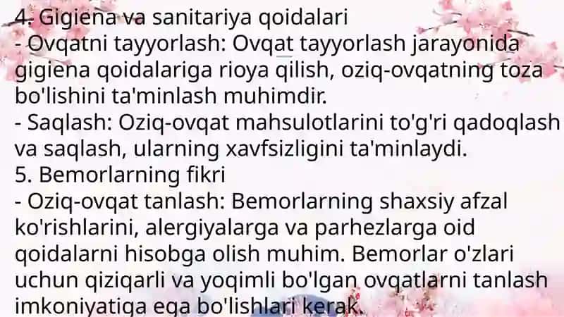 Bemorlarning ovqatlanishini tashkil qilish va uning g'iyenik nazorati 4