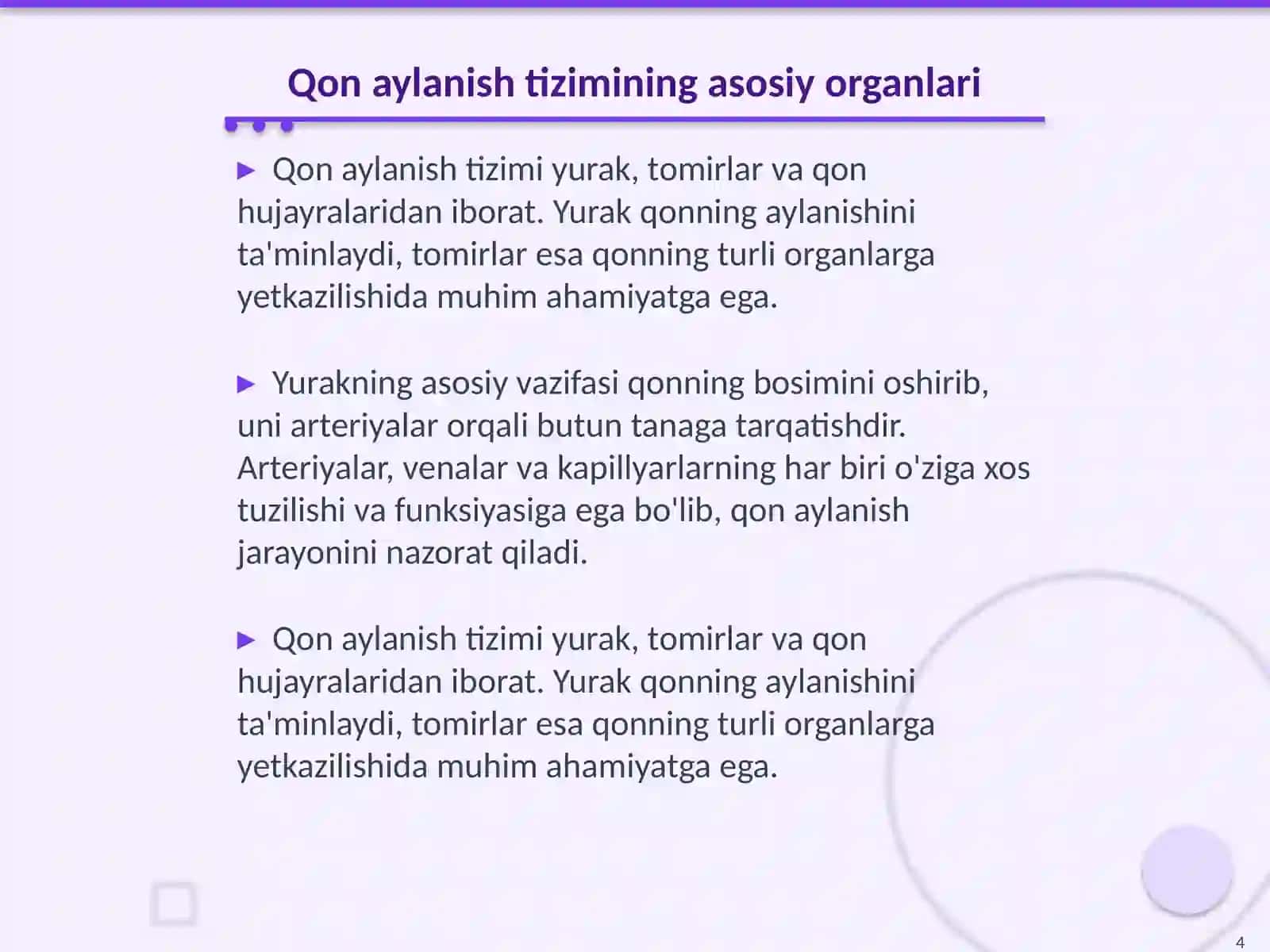 Qon va qon aylanish organlarning tuzilishi 4