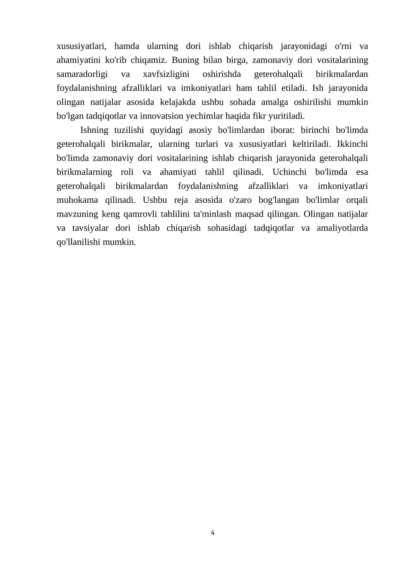 Geterohalqali birikmalar asosida ishlab chiqariladigan zamonaviy dori vositalati 4