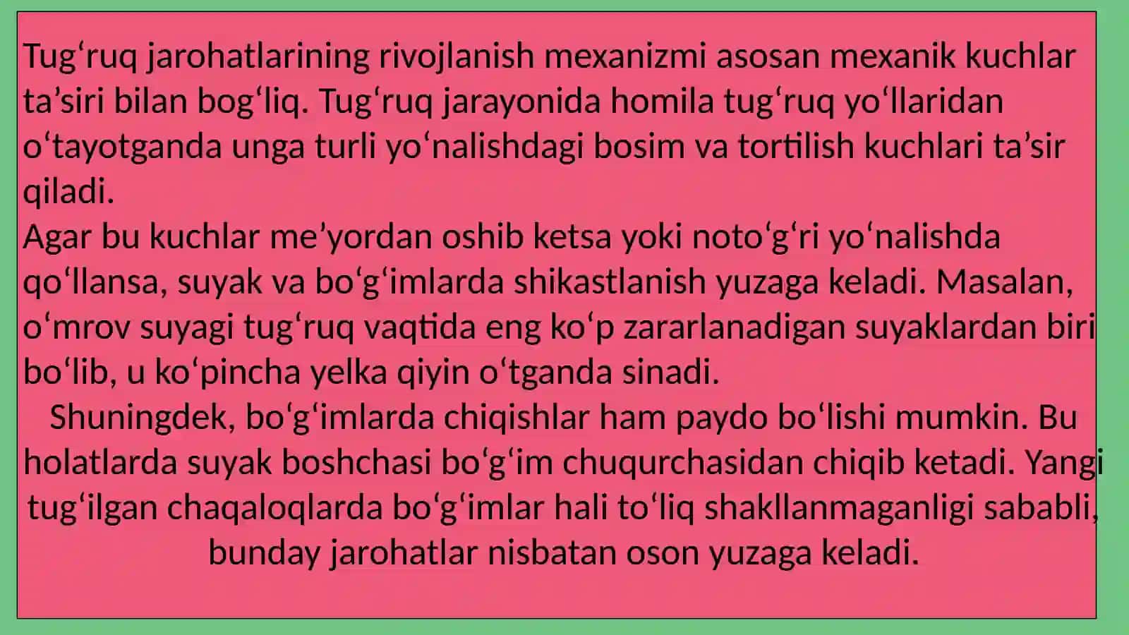 Bolalarda suyak va bõgʻim jarohatlari tugʻruq vaqtida 4