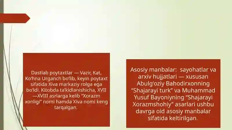 Xiva xonligining tashkil topishi va siyosiy hayoti (XVI –XIX asrning birinchi yarmi) 4