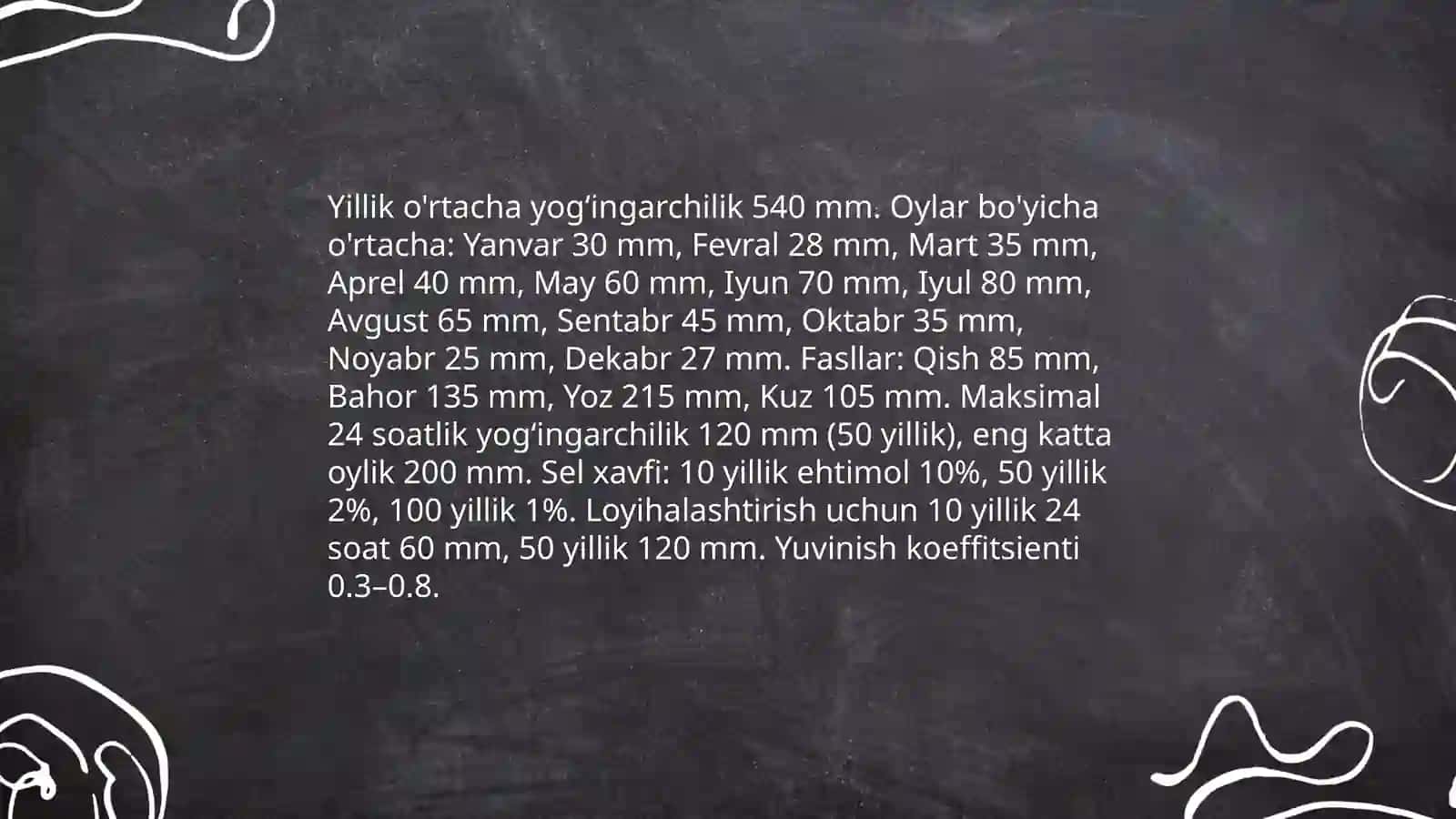 Loyihalash uchun iqlimiy va fizikaviy-geologik ma’lumotlar 4